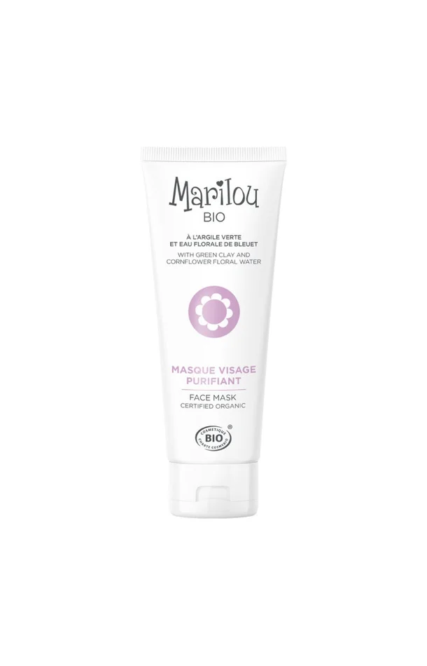 Masque purifiant bio – Argile verte & eau florale de bleuet – Visage – 75 ml