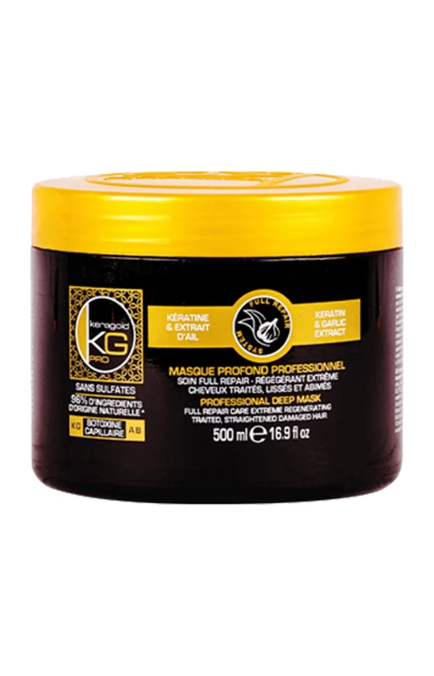 Masque régénérant – Kératine & extrait d’ail – Cheveux lissés, traités ou abîmés – 500 ml
