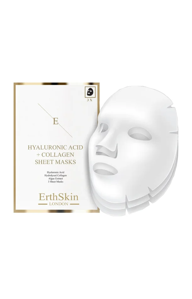 Masques en tissu – Acide hyaluronique & collagène – Visage – 3 unités