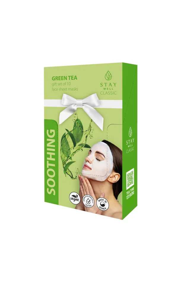 Masques en tissu apaisants – Thé vert – Visage – 10 unités