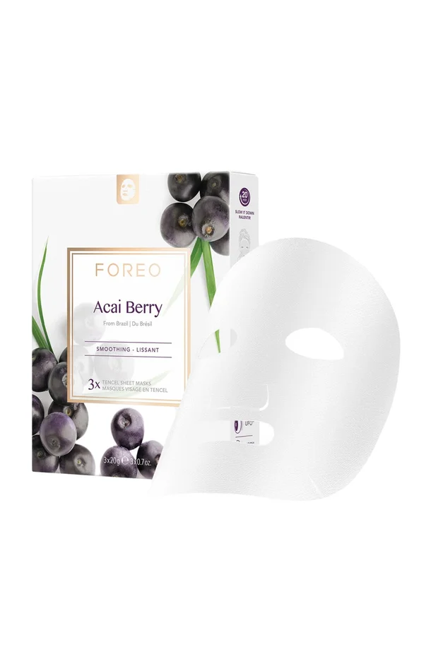 Masques en tissu lissants – Farm To Face – Baie d’açaï – Peaux ternes & fatiguées – 3 unités