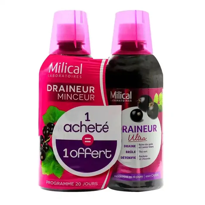 MILICAL Draineur Minceur Ultra Lot de 2 x 500 ml – Saveur Cassis