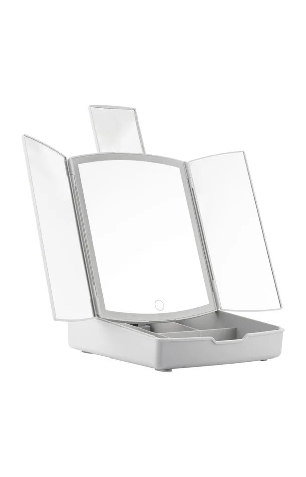 Miroir LED pliable avec compartiments – Blanc