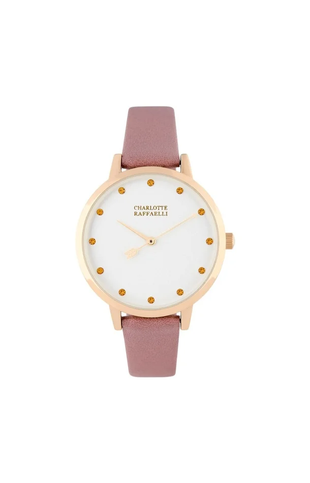 Montre – Cuir vieux rose & doré – Cadran blanc – 36 mm