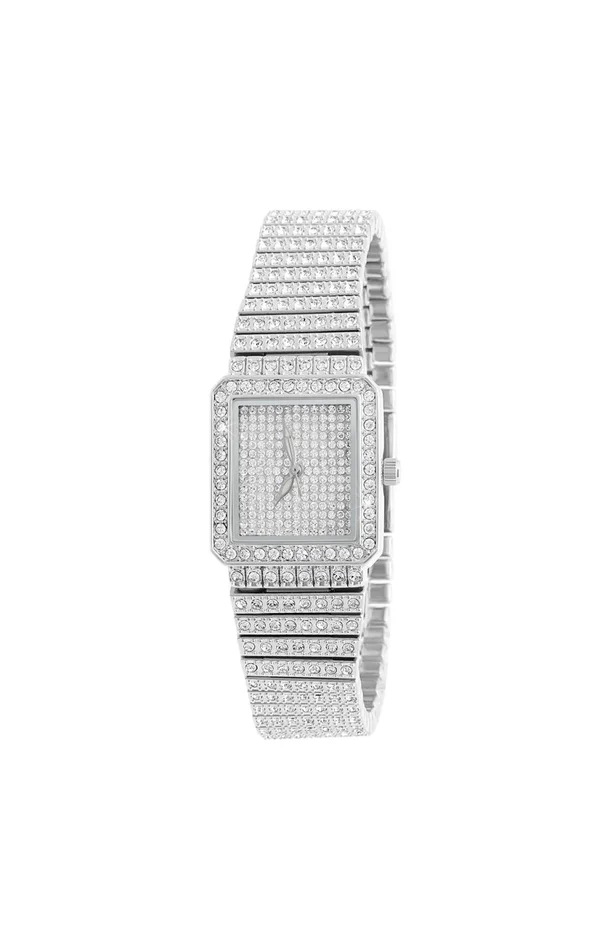 Montre – Métal & cristaux – Argenté – 25 mm
