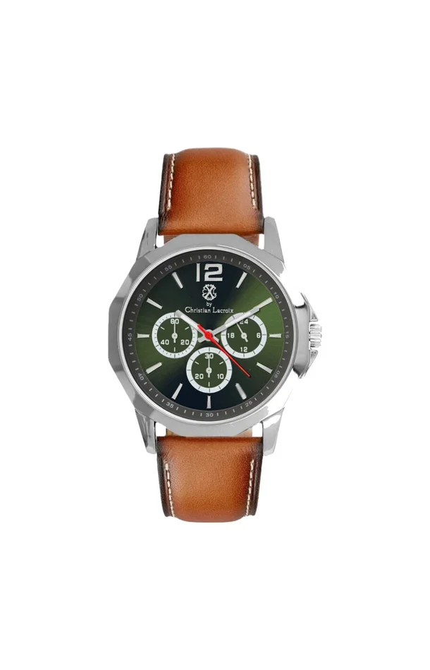 Montre – Polyuréthane camel & acier inoxydable argenté – Homme