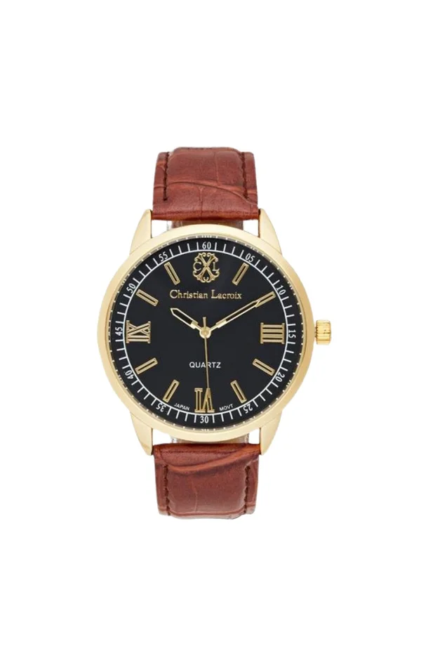 Montre – Polyuréthane marron & acier inoxydable doré – Homme