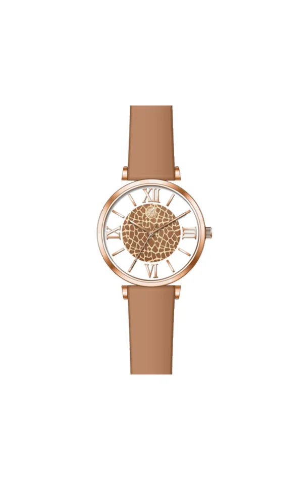 Montre à quartz – Acier – Doré rose & motif girafe