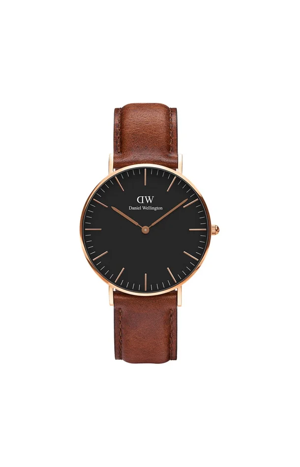 Montre à quartz – Cuir & plaqué or rose – Homme