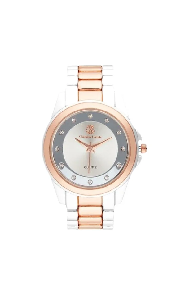 Montre à quartz en acier – Argenté & doré rose