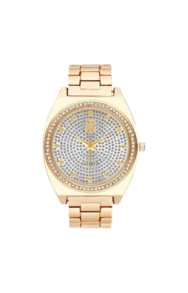 Montre à quartz en acier – Doré & blanc