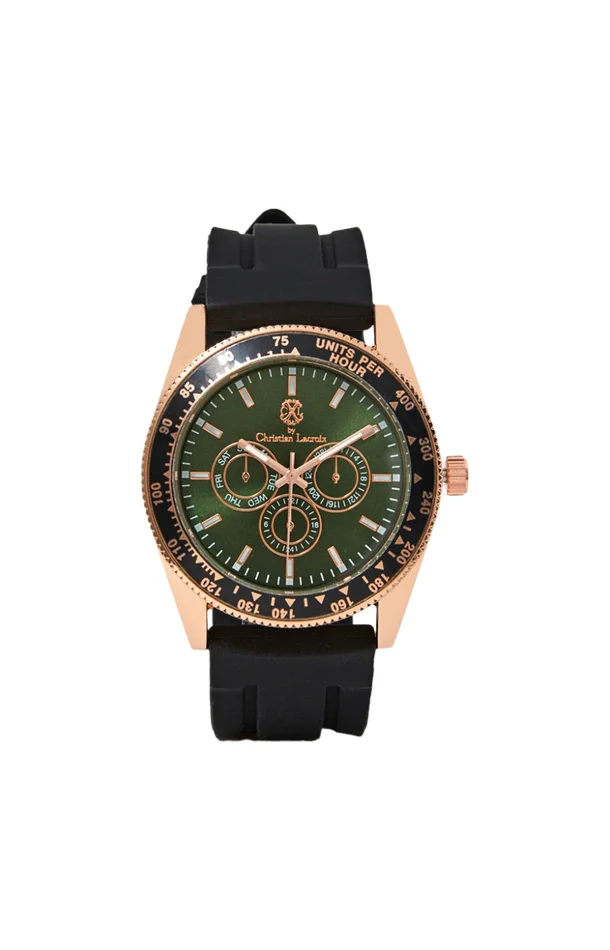 Montre à quartz en acier inoxydable – Rose gold, vert & blanc