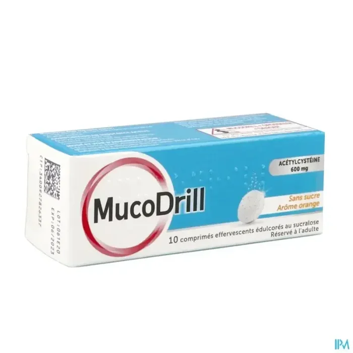 Mucodrill 600mg comprimé effervesent sans sucre 10