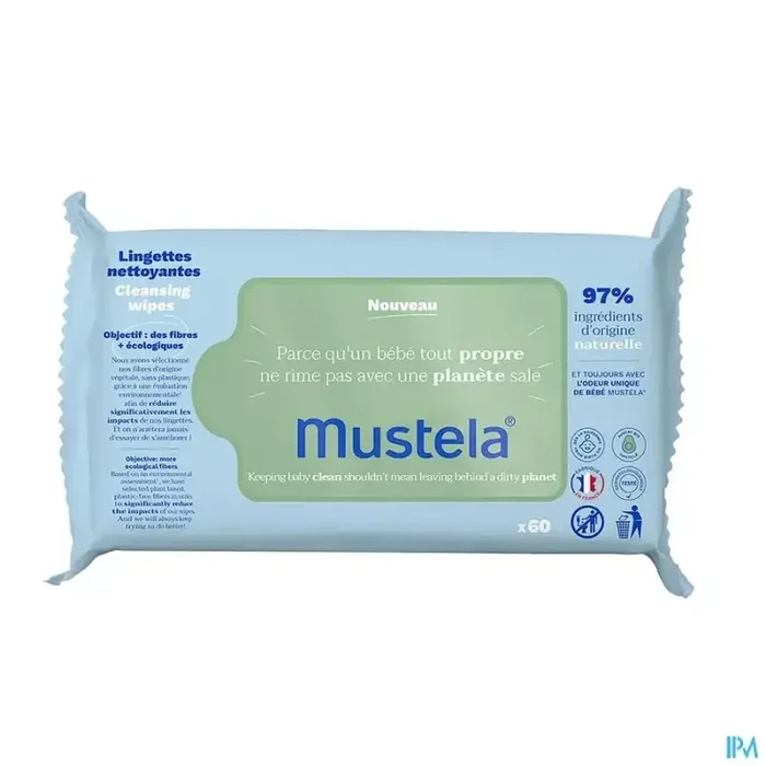 Mustela bébé enfant lingettes nettoyantes à l‘avocat bio & fibres végétale