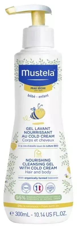 Mustela Gel Lavant Nourrissant au Cold Cream à la Cire d‘Abeille Bio Peau Sèche 300 ml