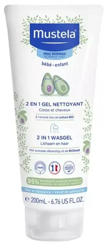 Mustela Gel Nettoyant 2 en 1 à l‘Avocat Bio Corps et Cheveux 200 ml