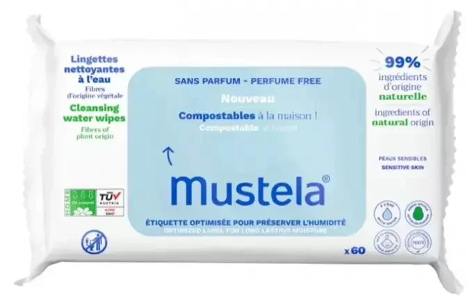 Mustela Lingettes Nettoyantes Compostables Non Parfumées x60