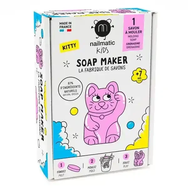 Nailmatic La fabrique de Savons Kitty – 3 savons en Forme de Chat à Mouler – Kit DIY pour Enfants – 1 kit