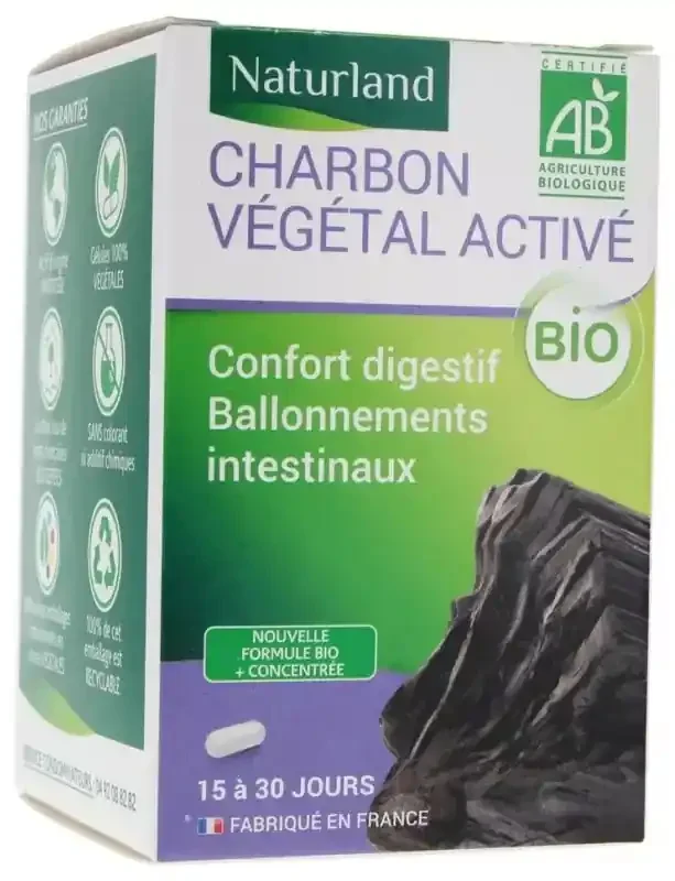 Naturland Charbon Végétal Activé Bio 60 Gélules
