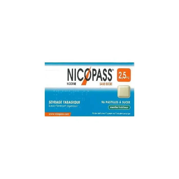 Nicopass menthe fraicheur 2.5mg sans sucre 96 pastilles