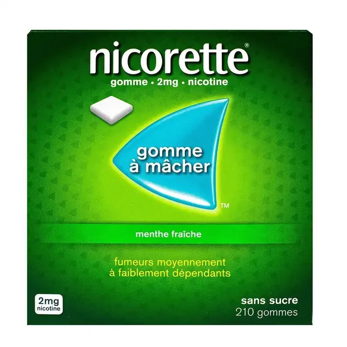 Nicorette 2mg – Menthe Fraiche sans sucre – 210 Gommes à mâcher