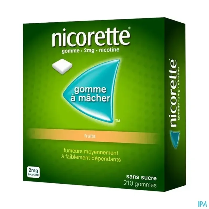 Nicorette fruits 2mg sans sucre gommes à mâcher 210
