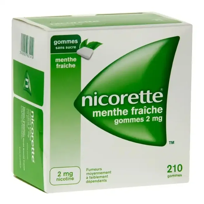 Nicorette menthe fraiche 2mg sans sucre 210 gommes a macher