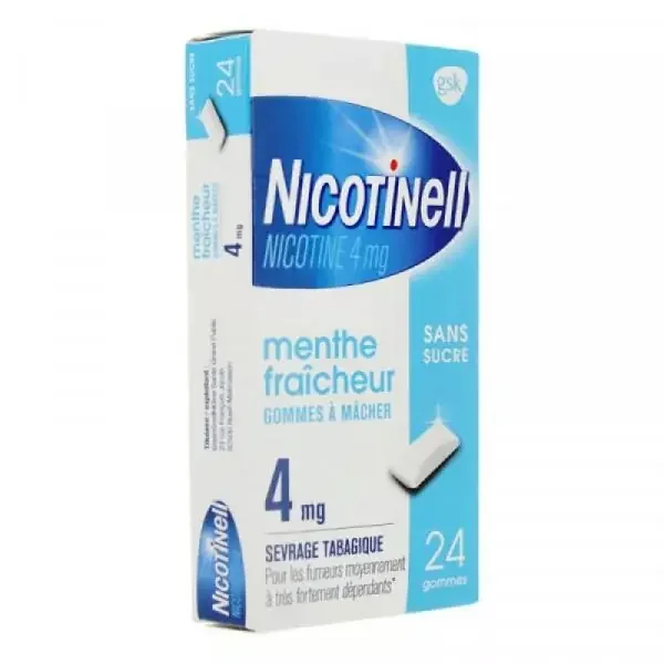 Nicotine 4mg Menthe Fraîcheur – Sevrage tabagique – 24 gommes à mâcher