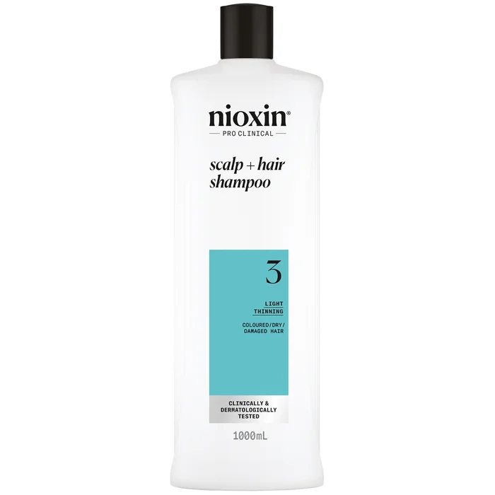 NIOXIN Scalp and Hair Thickening System 3 Shampoo for Coloured Dry and Damaged Hair with Light Thinning 1L