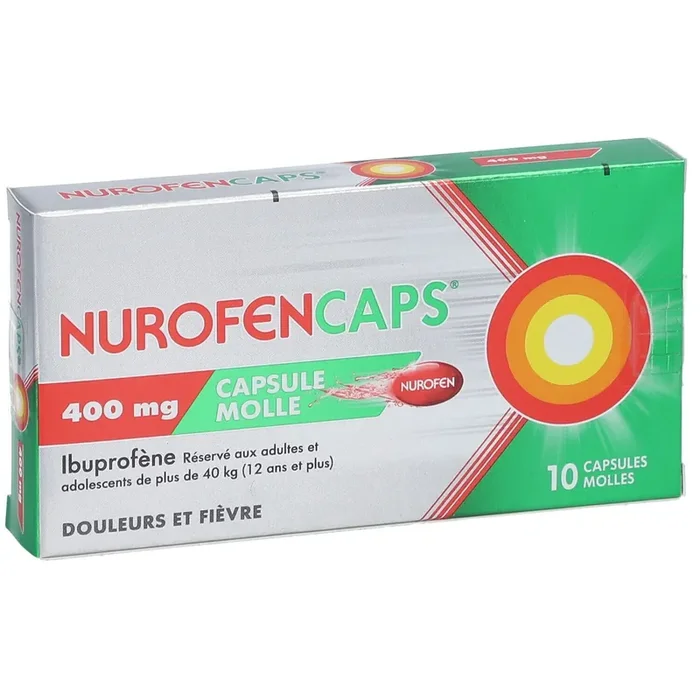 Nurofen Caps 400mg – Douleurs et Fièvres – 10 capsules molles