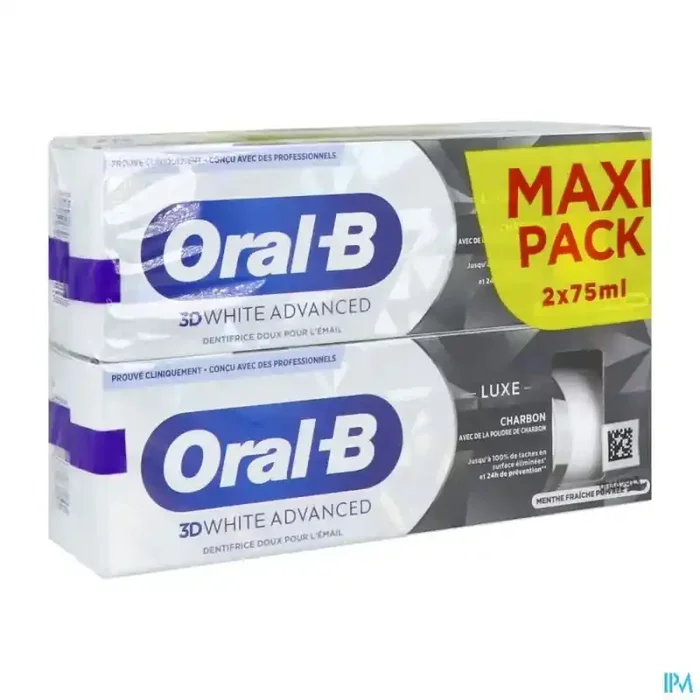 Oral B 3D white advanced luxe charbon dentifrice 75ml x2