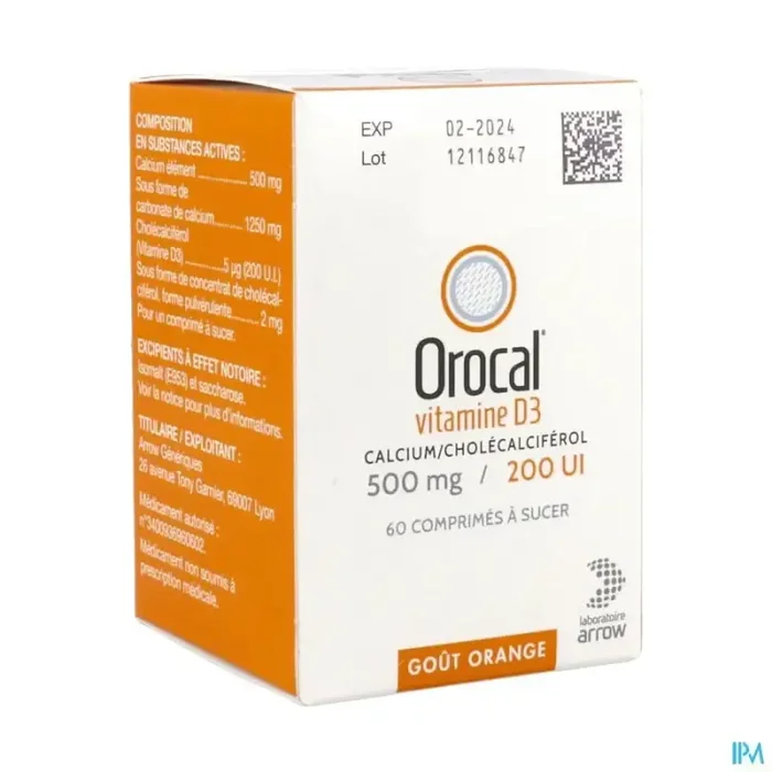 Orocal vitamine d3 500mg/ 200ui comprimé à sucer 60