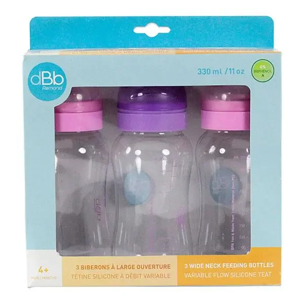 Pack 3 biberons 330ml 4mois+ rose & violet