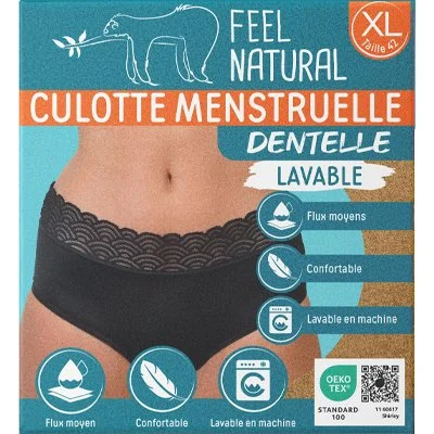 Pack de 3 culottes menstruelles – Dentelle – 1 + 2 offertes -Noir