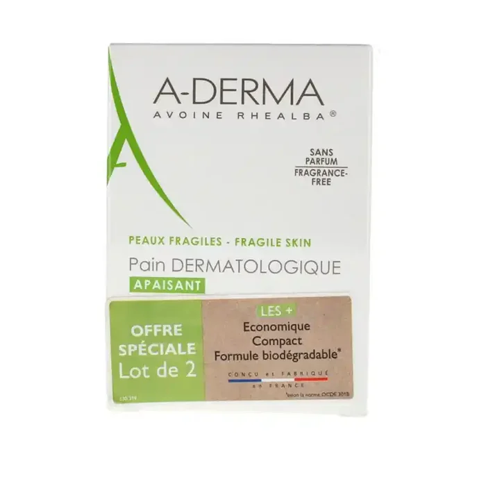 PAIN DERMATOLOGIQUE APAISANT LOT DE 2 X 100G A-DERMA