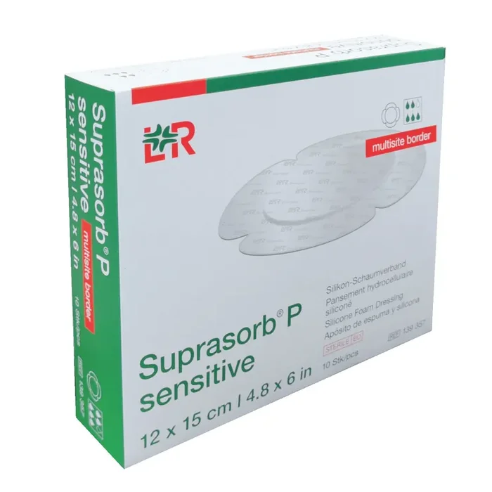 Pansements hydrocellulaires siliconés Suprasorb P Sensitive Multisite Border – 12x15CM – Bte 10