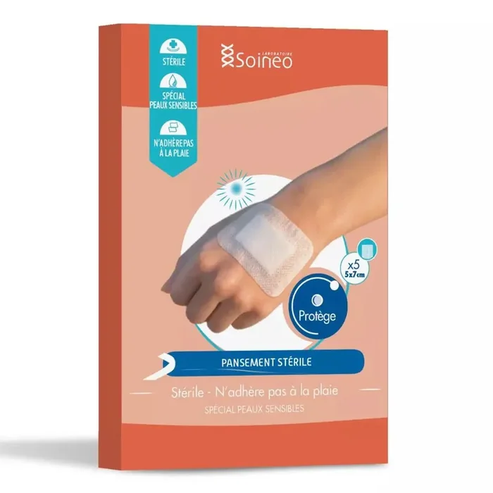 Pansements stériles 5 x 7CM – N‘adhère pas à la plaie – Peaux sensible – Par 5