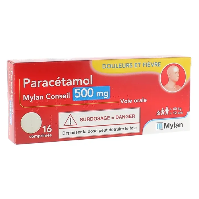 Paracétamol 500mg Mylan Conseil – Douleurs et Fièvre – 16 comprimés