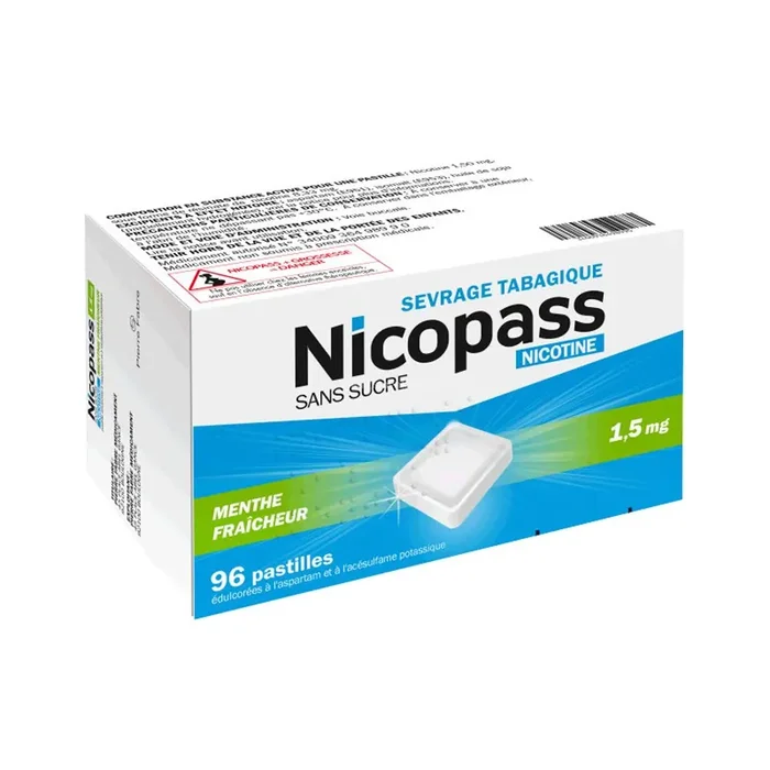 Pastilles Nicopass 1,5mg – Sans sucre – Menthe – 96 pastilles