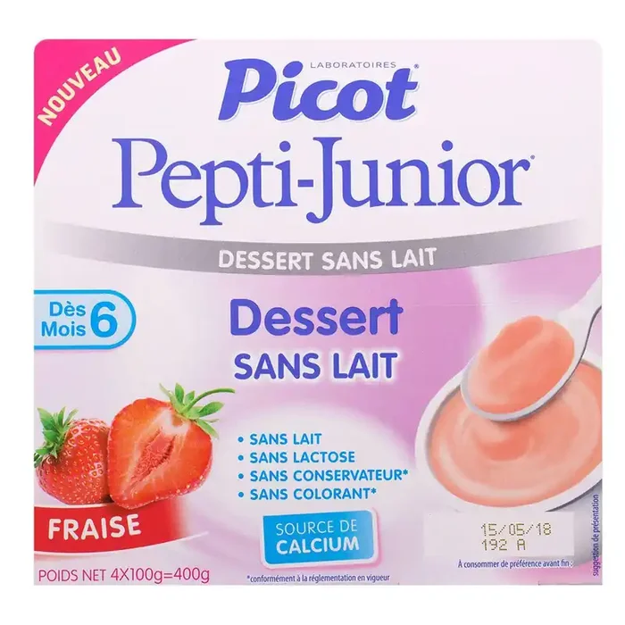 Pepti-Junior dessert sans lait dès 6 mois goût fraise 4x100g