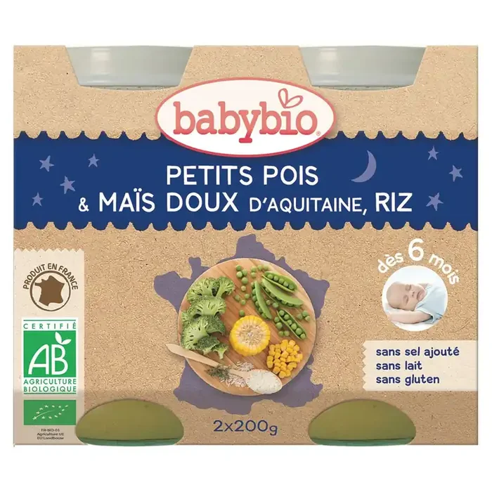 Petit pot bonne nuit petits pois maïs & riz 2x200g