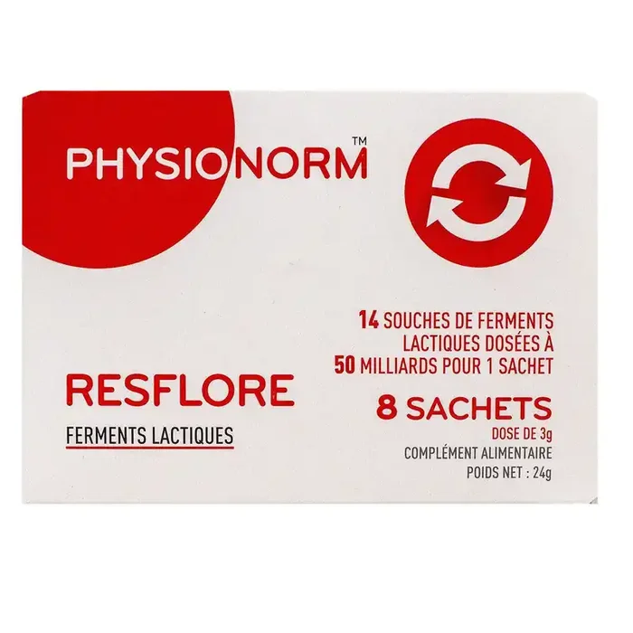 Physionorm Resflore ferments lactiques – Restauration et équilibre flore intestinale – 8 sachets