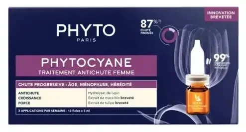 Phyto Phytocyane Traitement Antichute Femme – Chute Progressive – 12 Fioles X 5 ml