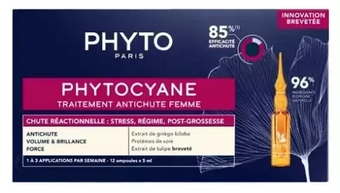 Phyto Phytocyane Traitement Antichute Femme – Chute Réactionelle – 12 Ampoules X 5 ml