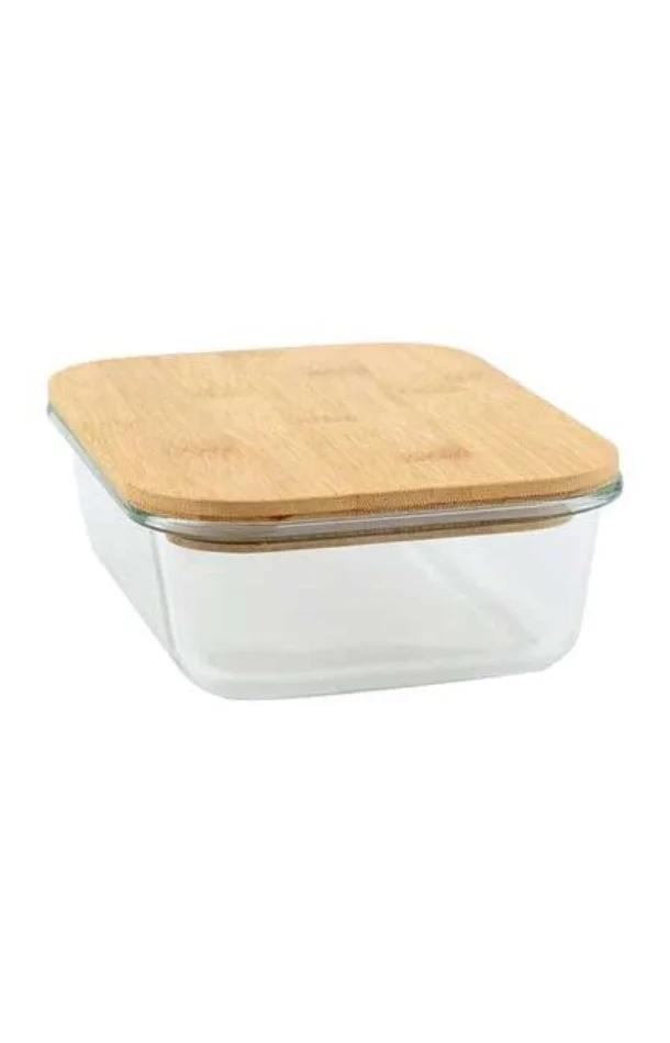 Plat en verre avec couvercle en bambou – 1 L