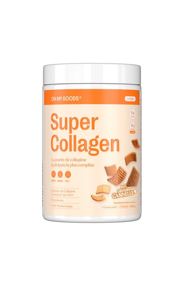 Poudre de collagène hydrolysée – Super Collagen – Goût céréales cannelle – 300 g