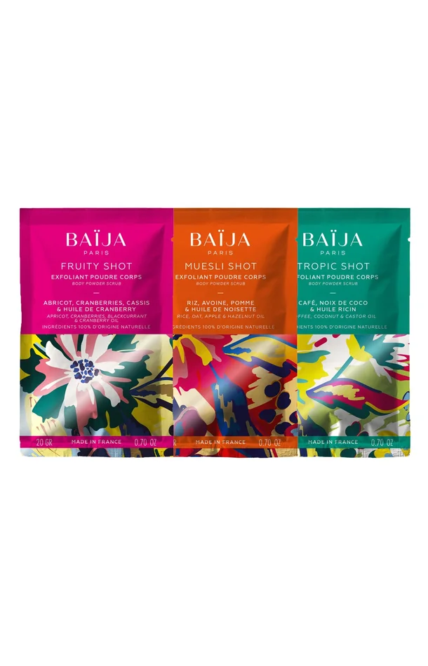 Poudres de gommage exfoliantes Fruity, Muesli & Tropic – 20 g