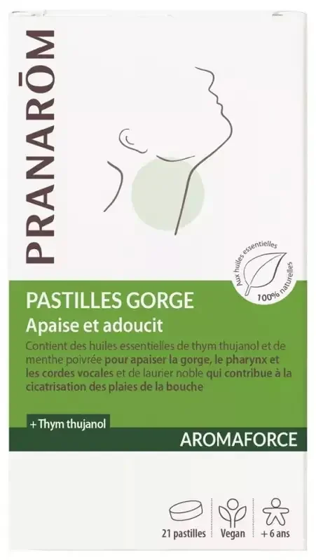 Pranarôm Aromaforce Pastilles Apaisantes Gorge Aux Huiles Essentielles Biologiques Apaise et Adoucit 21 Pastilles