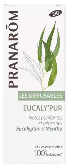 Pranarôm Les Diffusables Eucaly‘Pur Mélange d‘Huiles Essentielles Pour Diffuseur Notes Purifiantes et Aériennes Eucalyptus et Menthe Bio (Eco) 30 ml