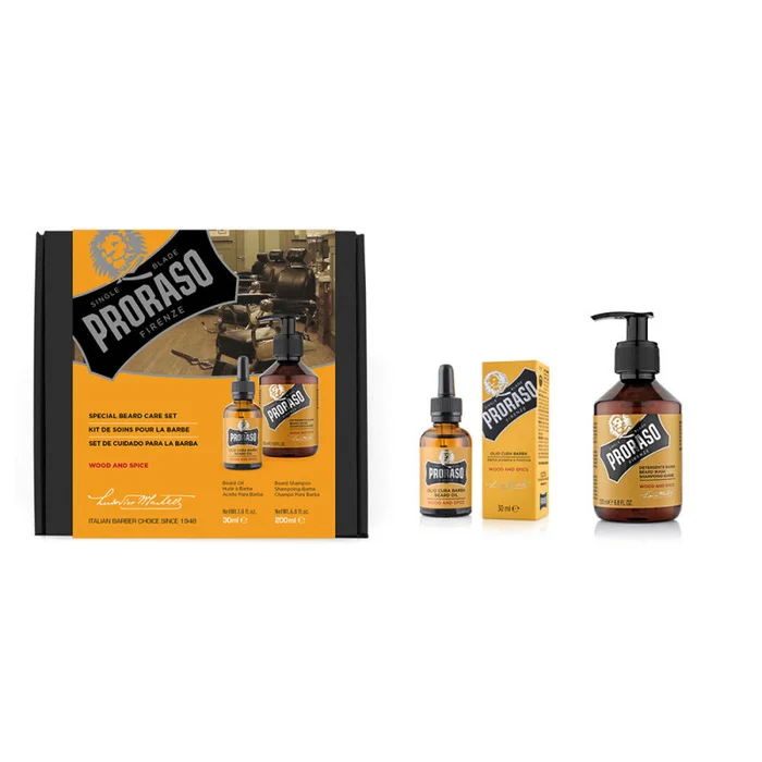 PRORASO DUO PACK – Shampoing + Huile à barbe WOOD & SPICE